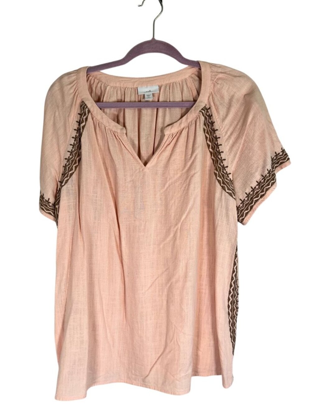 Colorful Linen Floral Embroidery Top Pink PL Boho Indie Folk Peasant Preppy Chic